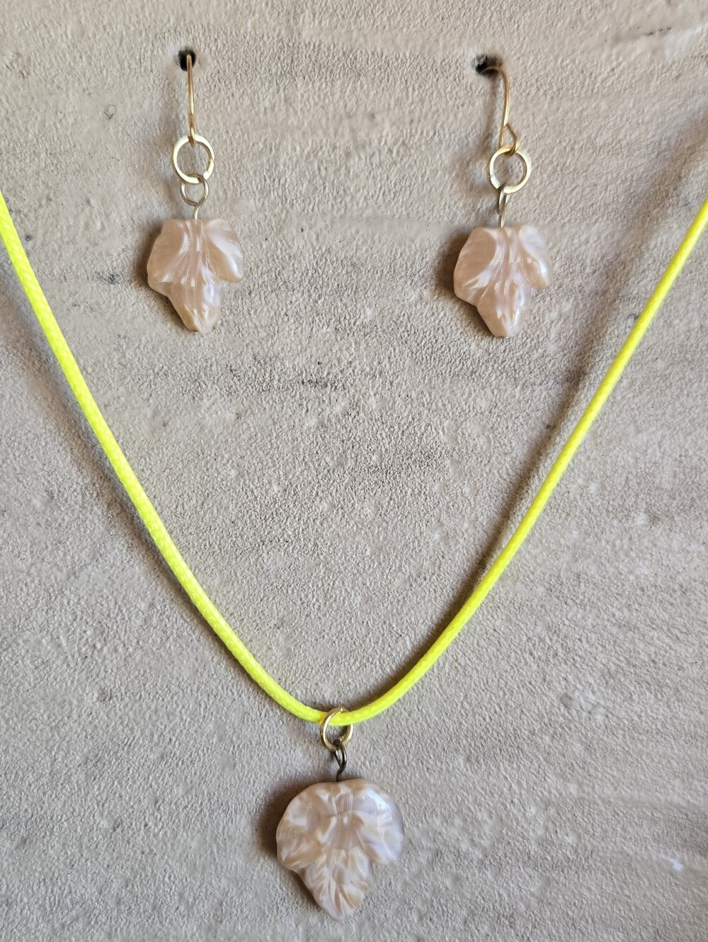 Handmade Italian Blush White Glass Leaf Necklace & Earrings Set